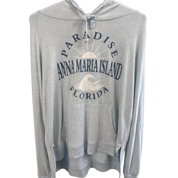 Ocean Drive Tops - Ocean Drive Anna Maria Island Florida Hoodie Light Blue Heather Graphic Large